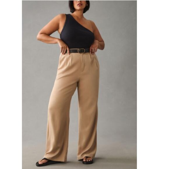 NEW Reformation Mason Trouser Pants Pleated Wide Leg High Rise Khaki Size 10 - Picture 3 of 8